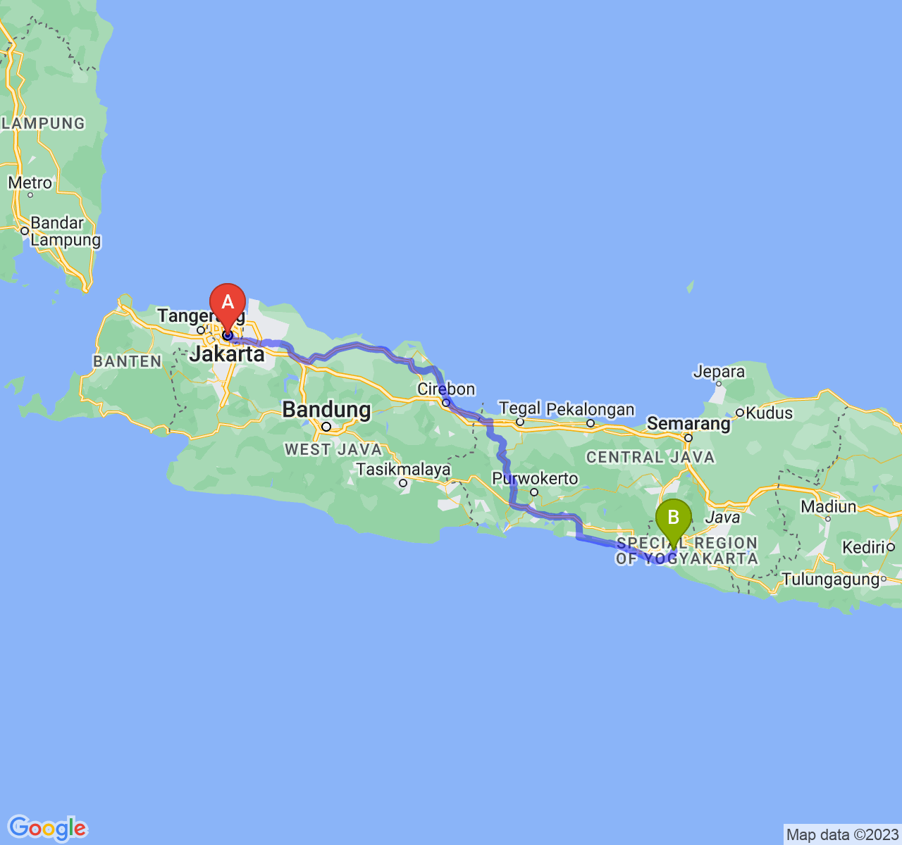 perjalanan dengan rute Jakarta-Kab. Bantul