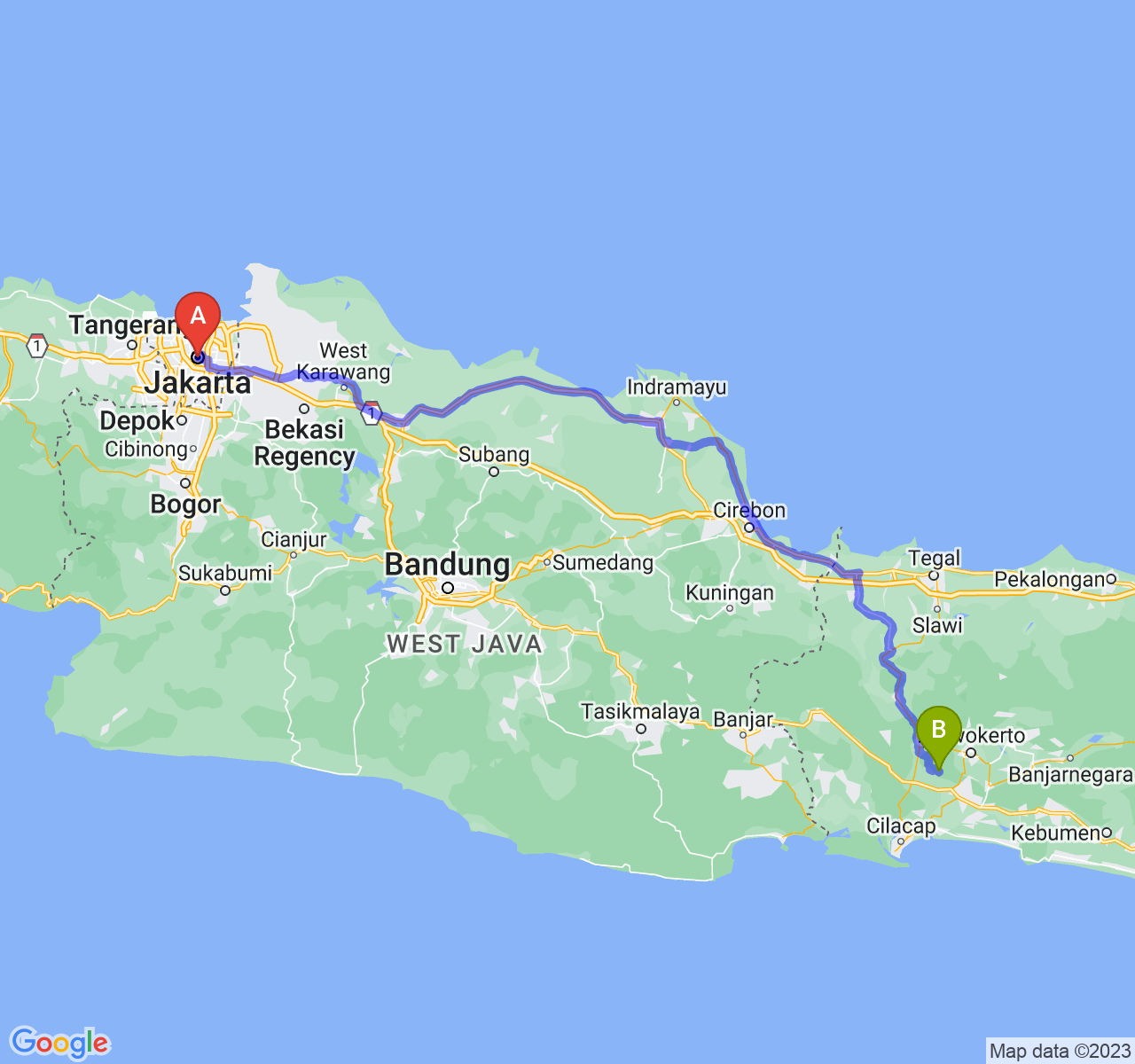 perjalanan dengan rute Jakarta-Kab. Banyumas