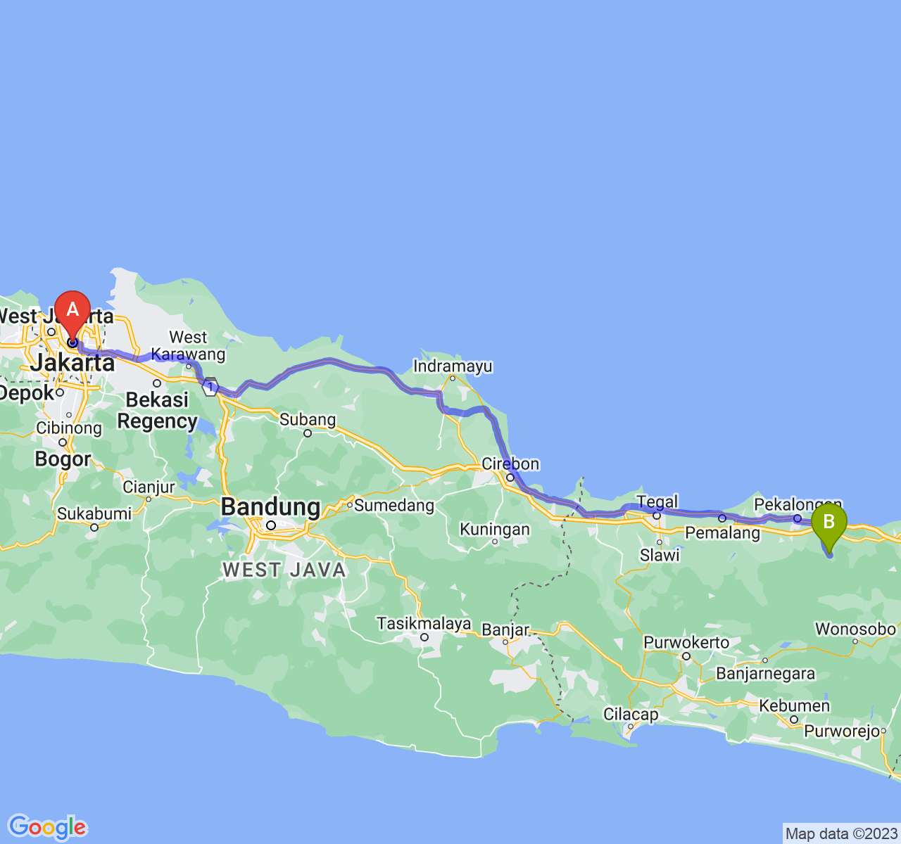 perjalanan dengan rute Jakarta-Kab. Batang