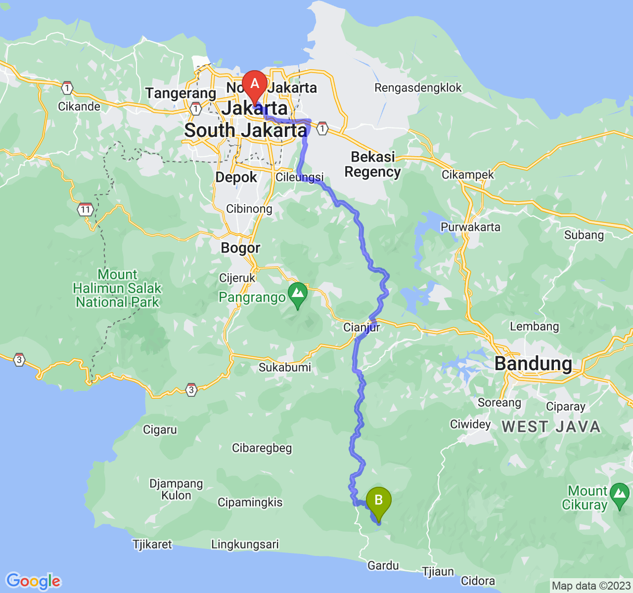 perjalanan dengan rute Jakarta-Kab. Cianjur