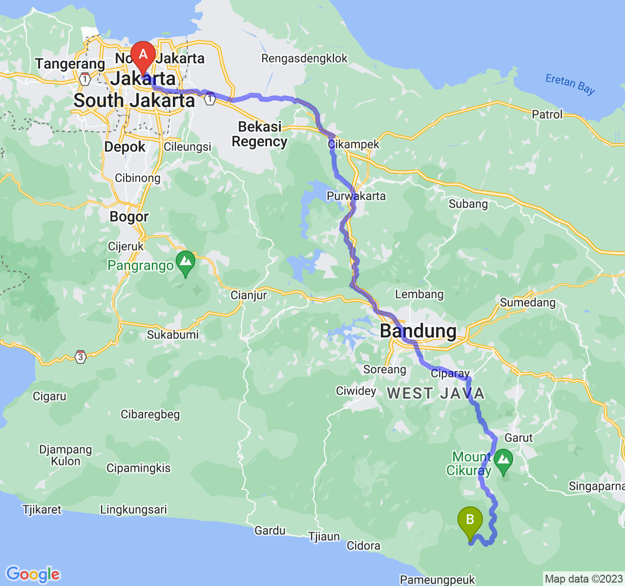 perjalanan dengan rute Jakarta-Kab. Garut