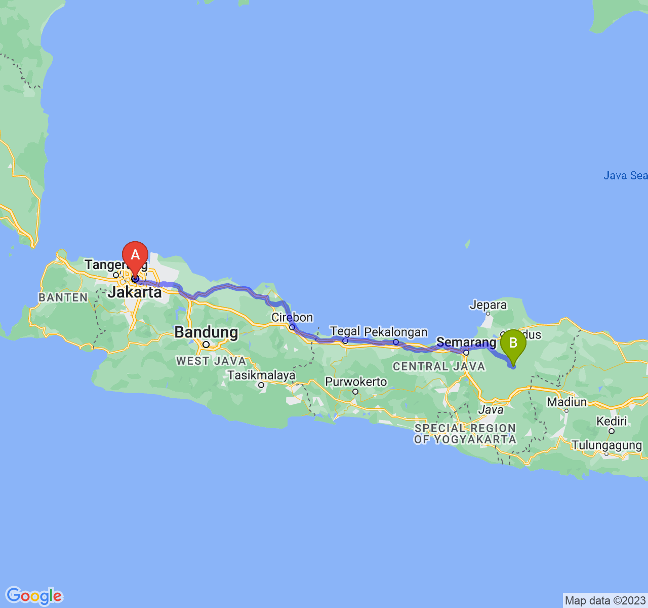 perjalanan dengan rute Jakarta-Kab. Grobogan