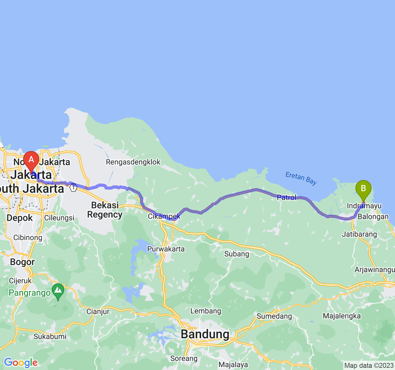 perjalanan dengan rute Jakarta-Kab. Indramayu
