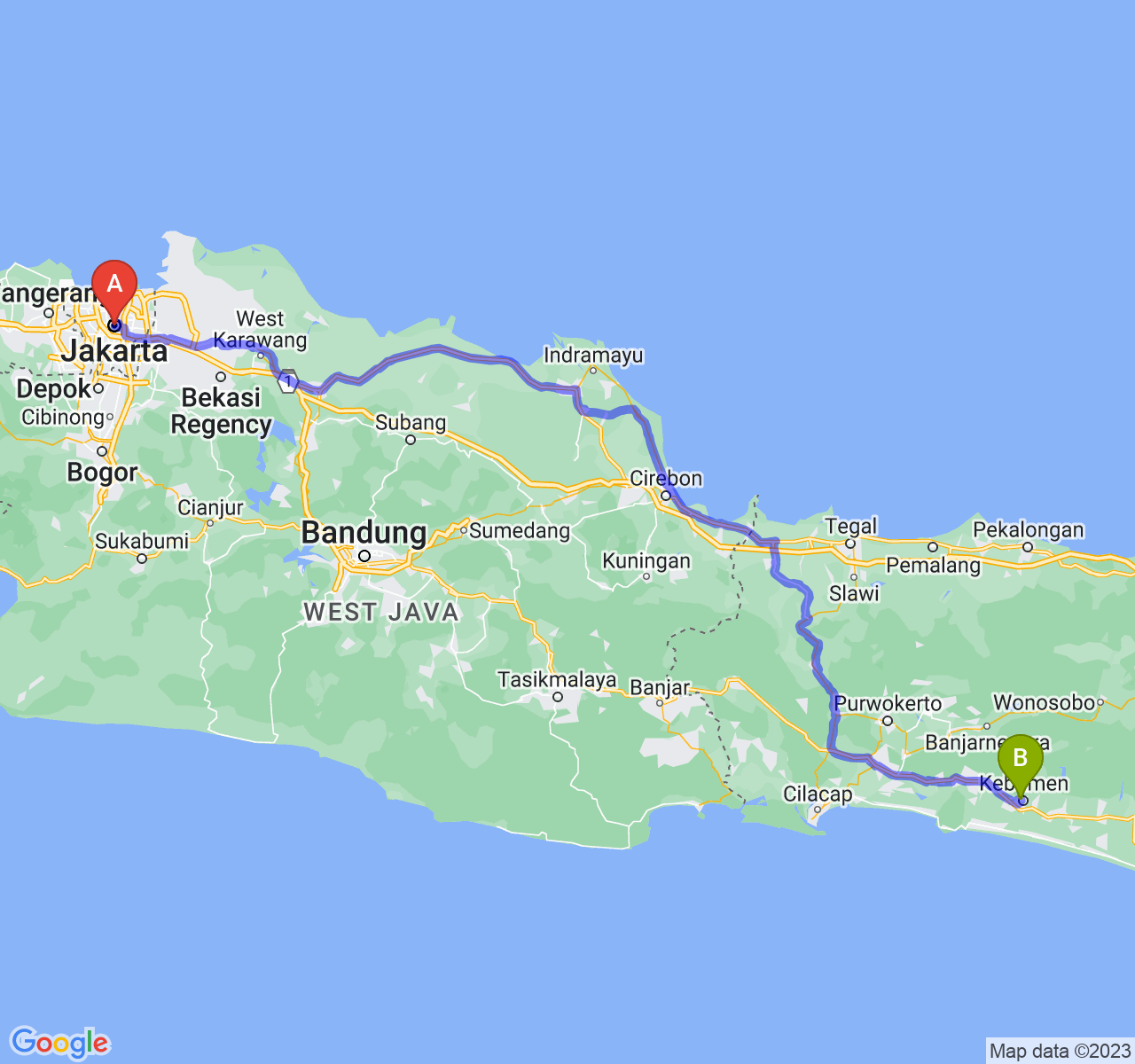 perjalanan dengan rute Jakarta-Kab. Kebumen