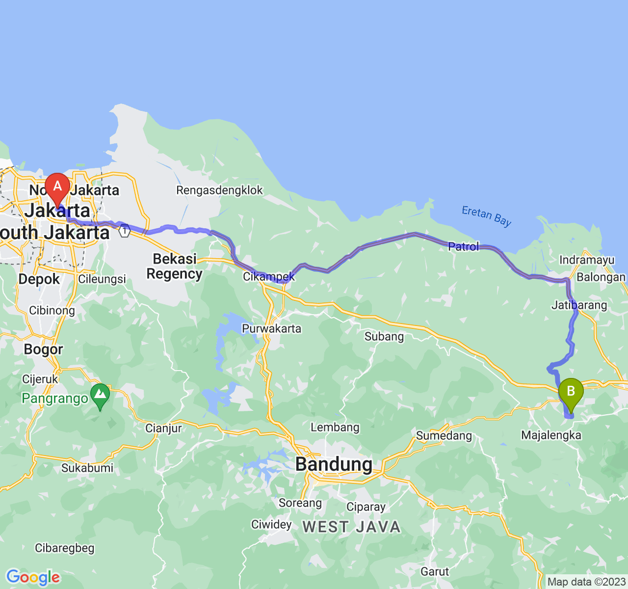 perjalanan dengan rute Jakarta-Kab. Majalengka