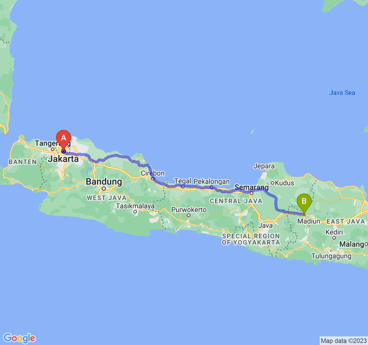 perjalanan dengan rute Jakarta-Kab. Ngawi