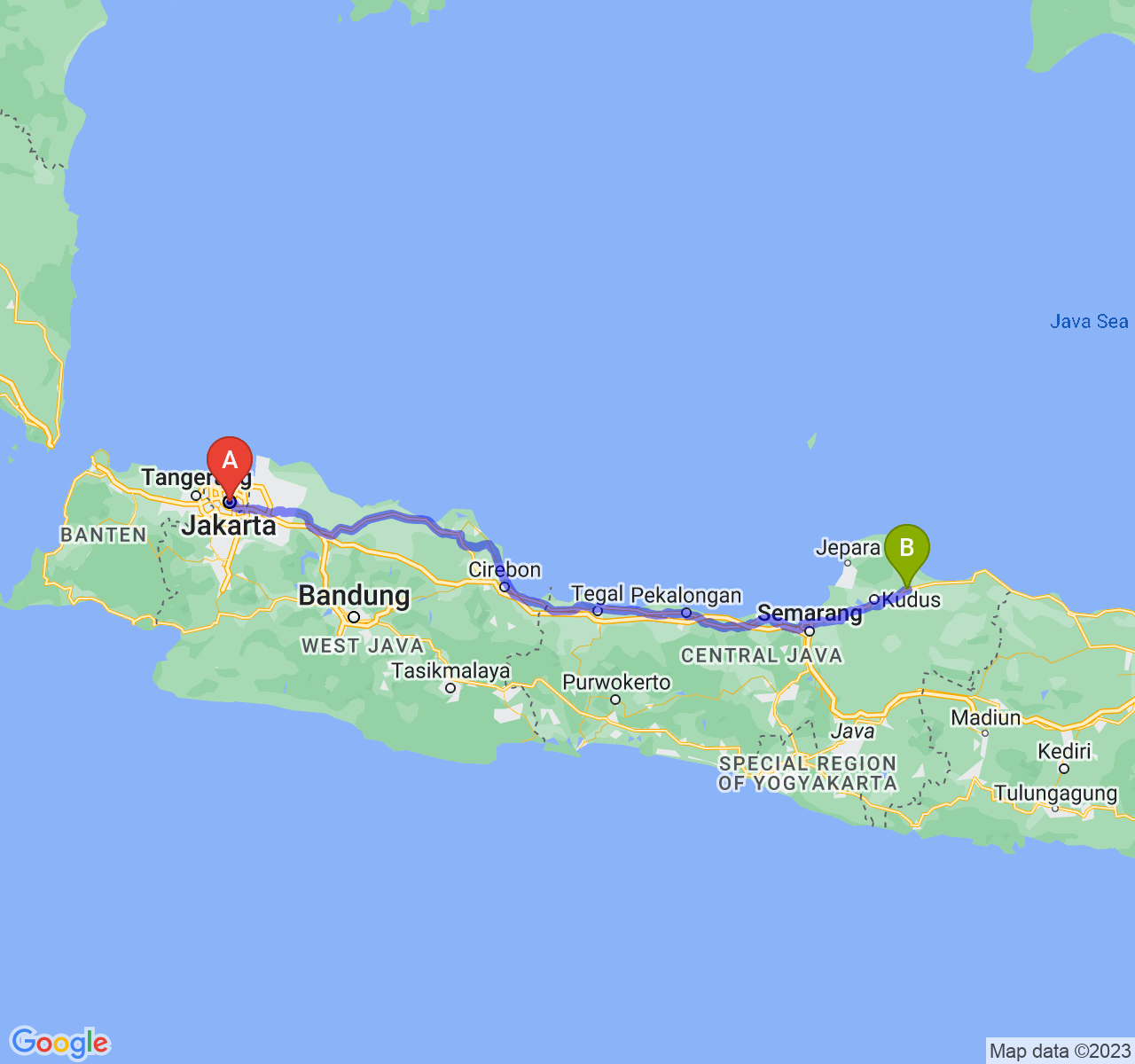 perjalanan dengan rute Jakarta-Kab. Pati