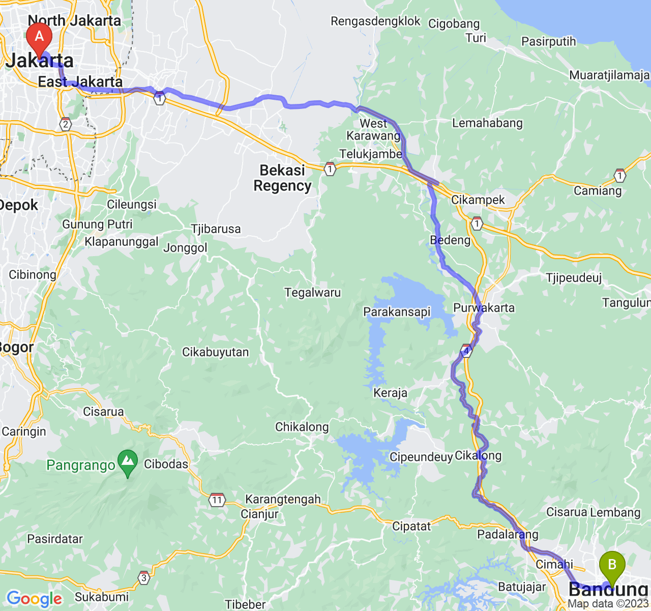 perjalanan dengan rute Jakarta-Kota Bandung