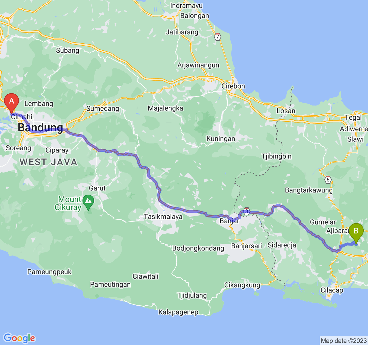 perjalanan dengan rute Kab. Bandung Barat-Kab. Banyumas