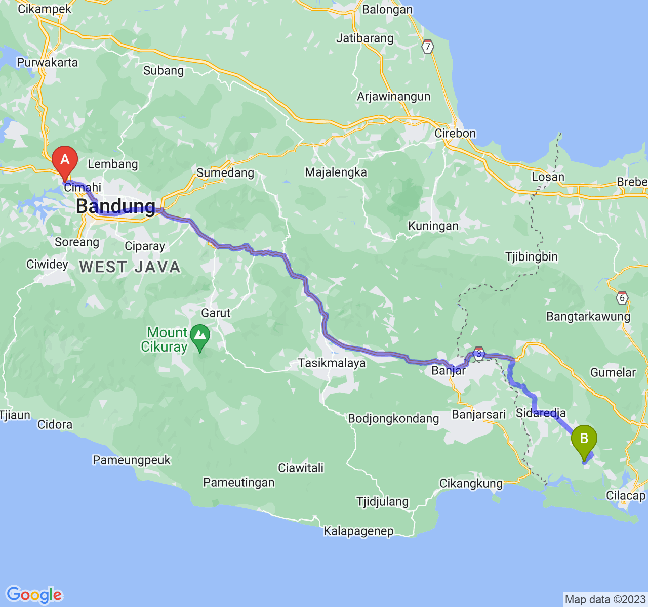 perjalanan dengan rute Kab. Bandung Barat-Kab. Cilacap