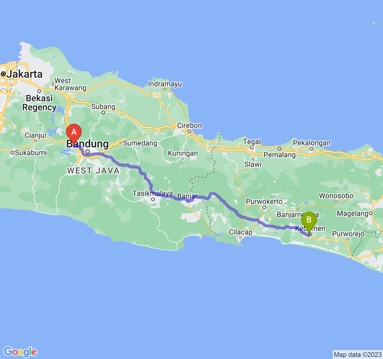 perjalanan dengan rute Kab. Bandung Barat-Kab. Kebumen