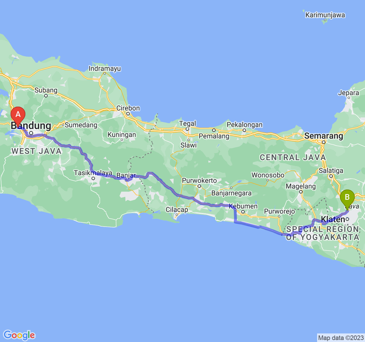 perjalanan dengan rute Kab. Bandung Barat-Kab. Klaten