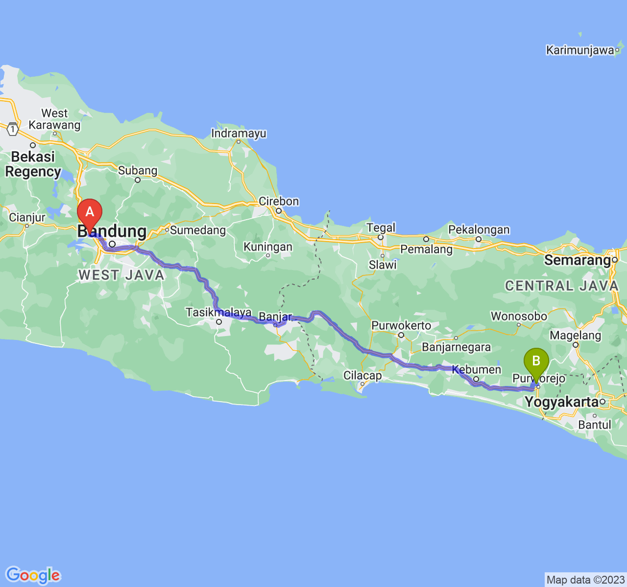 perjalanan dengan rute Kab. Bandung Barat-Kab. Purworejo