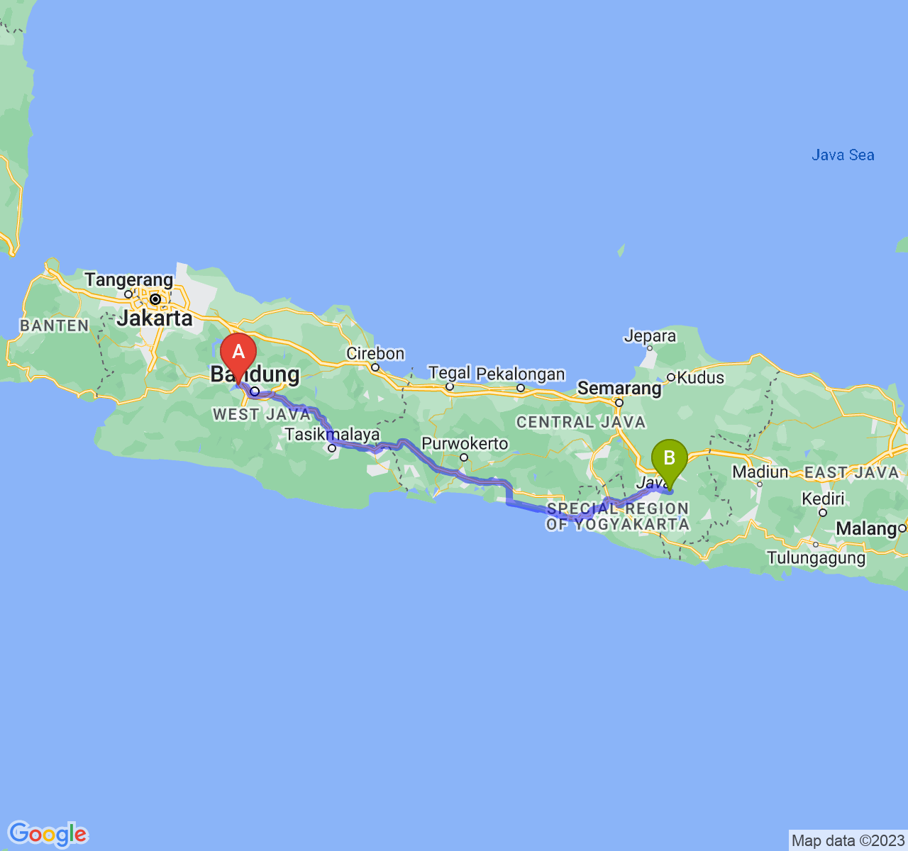 perjalanan dengan rute Kab. Bandung Barat-Kab. Sukoharjo