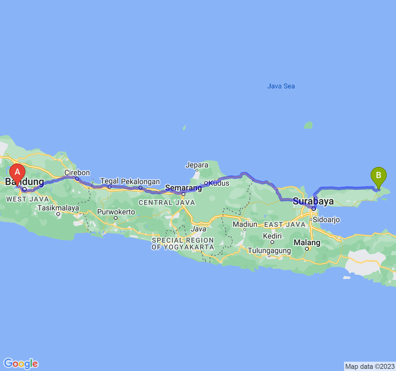 perjalanan dengan rute Kab. Bandung Barat-Kab. Sumenep