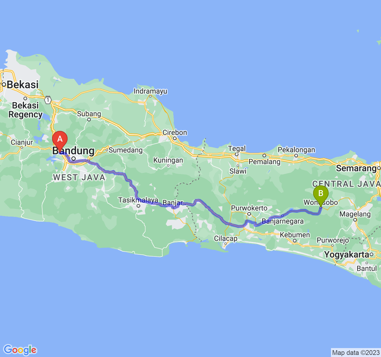 perjalanan dengan rute Kab. Bandung Barat-Kab. Wonosobo