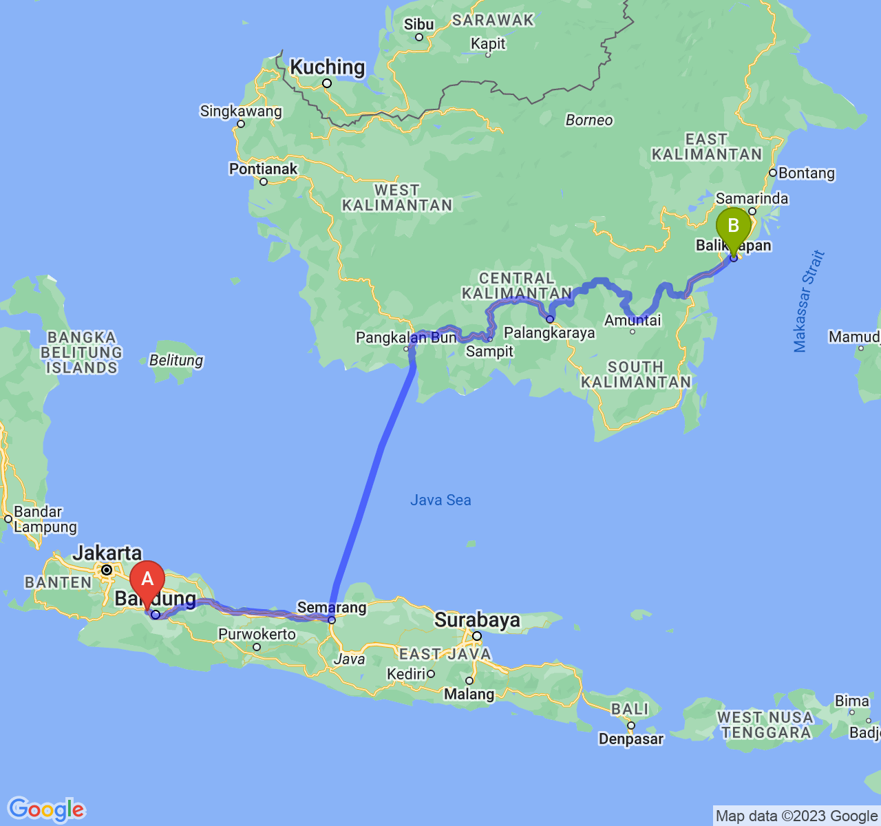 perjalanan dengan rute Kab. Bandung Barat-Kota Balikpapan