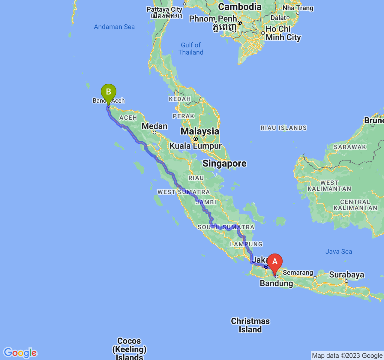 perjalanan dengan rute Kab. Bandung Barat-Kota Banda Aceh