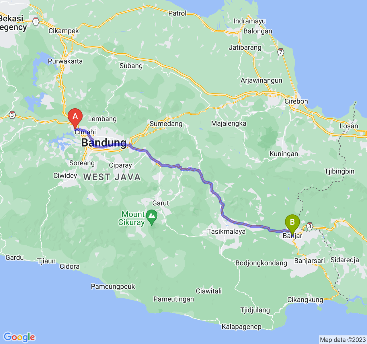 perjalanan dengan rute Kab. Bandung Barat-Kota Banjar