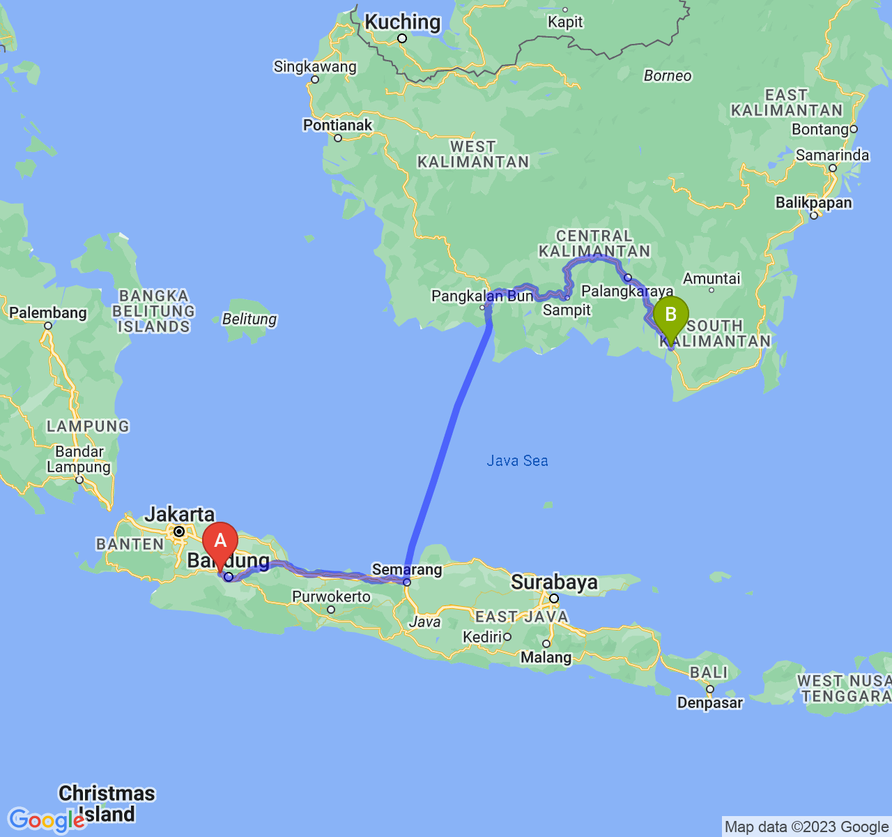 perjalanan dengan rute Kab. Bandung Barat-Kota Banjarmasin