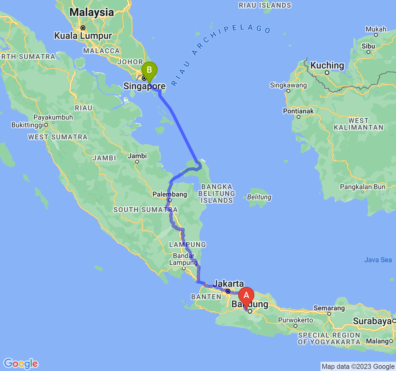 perjalanan dengan rute Kab. Bandung Barat-Kota Batam