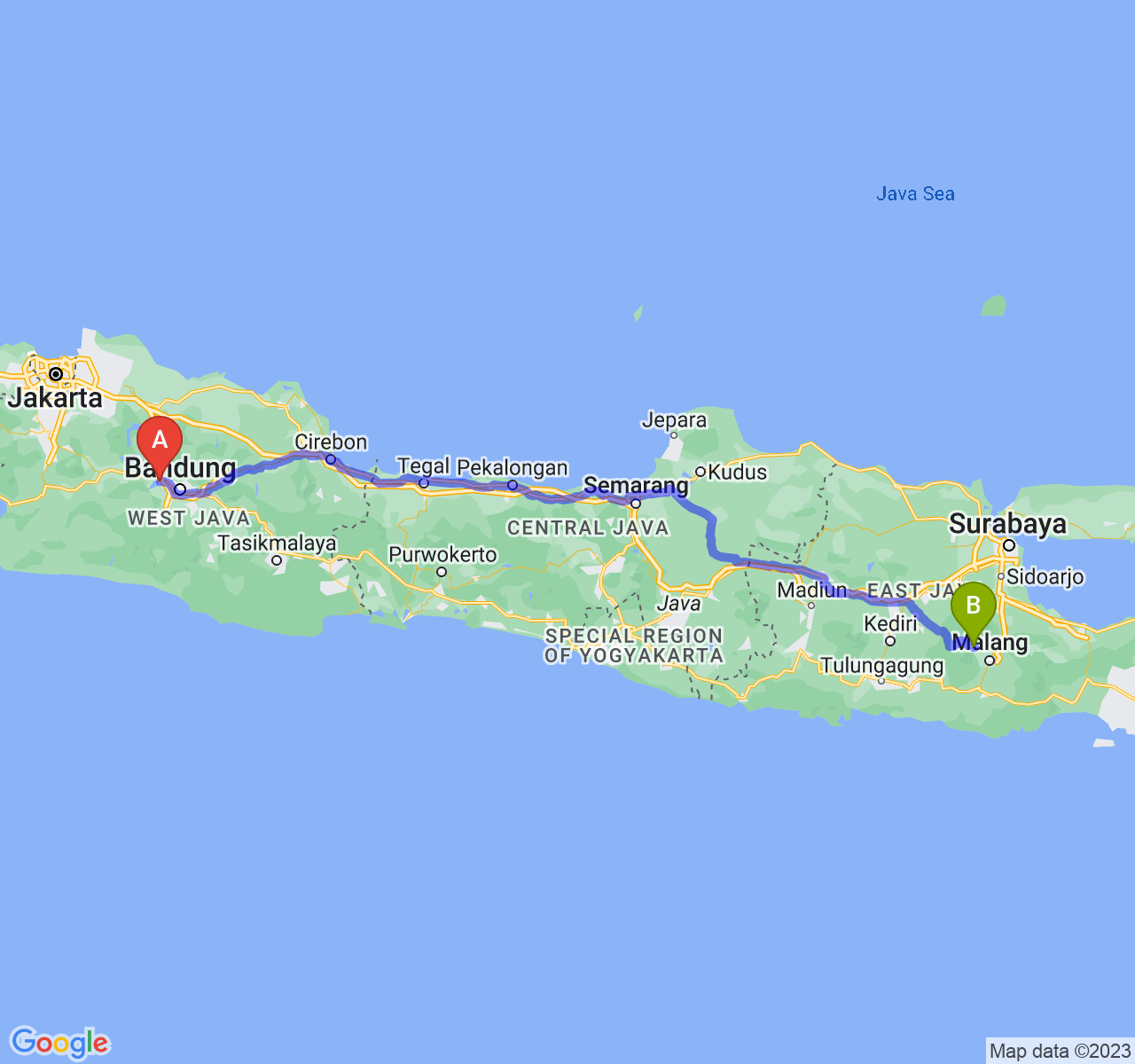 perjalanan dengan rute Kab. Bandung Barat-Kota Batu