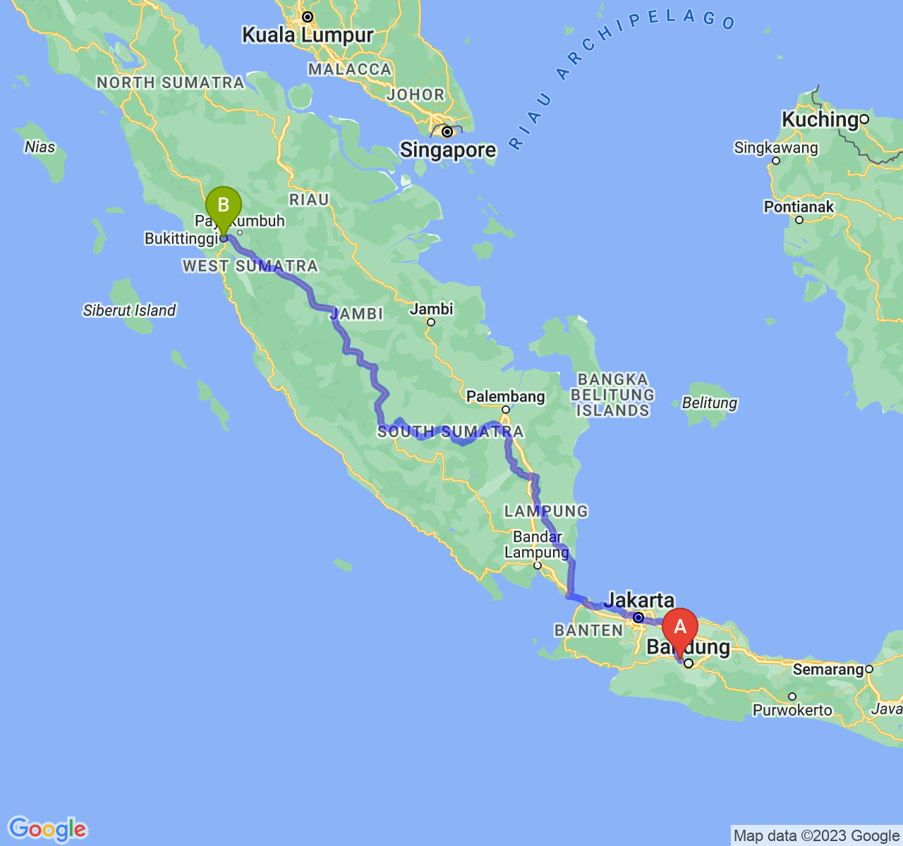 perjalanan dengan rute Kab. Bandung Barat-Kota Bukittinggi