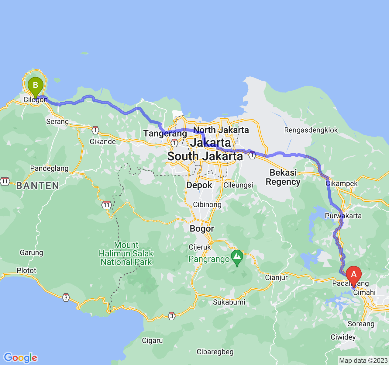 perjalanan dengan rute Kab. Bandung Barat-Kota Cilegon