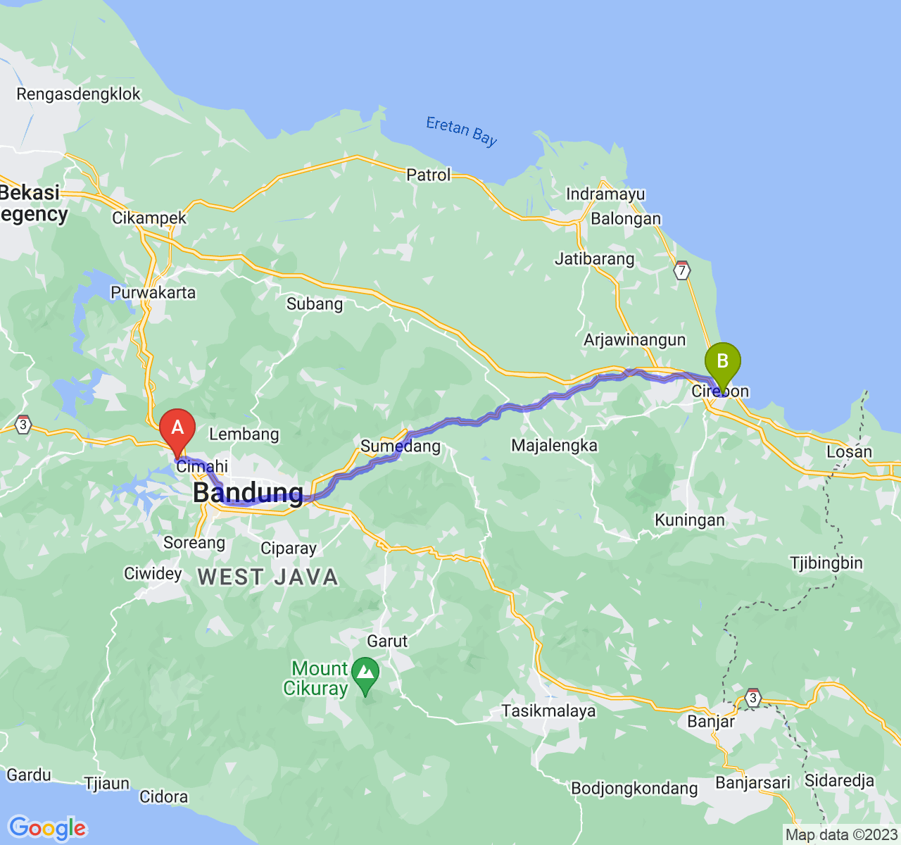 perjalanan dengan rute Kab. Bandung Barat-Kota Cirebon