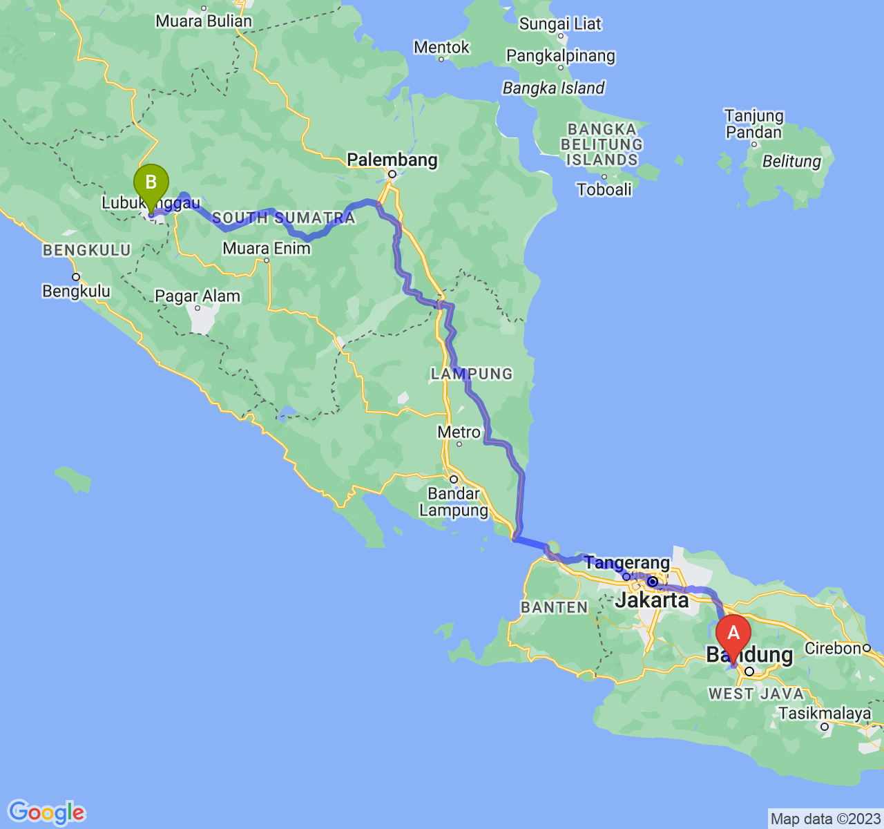 perjalanan dengan rute Kab. Bandung Barat-Kota Lubuk Linggau