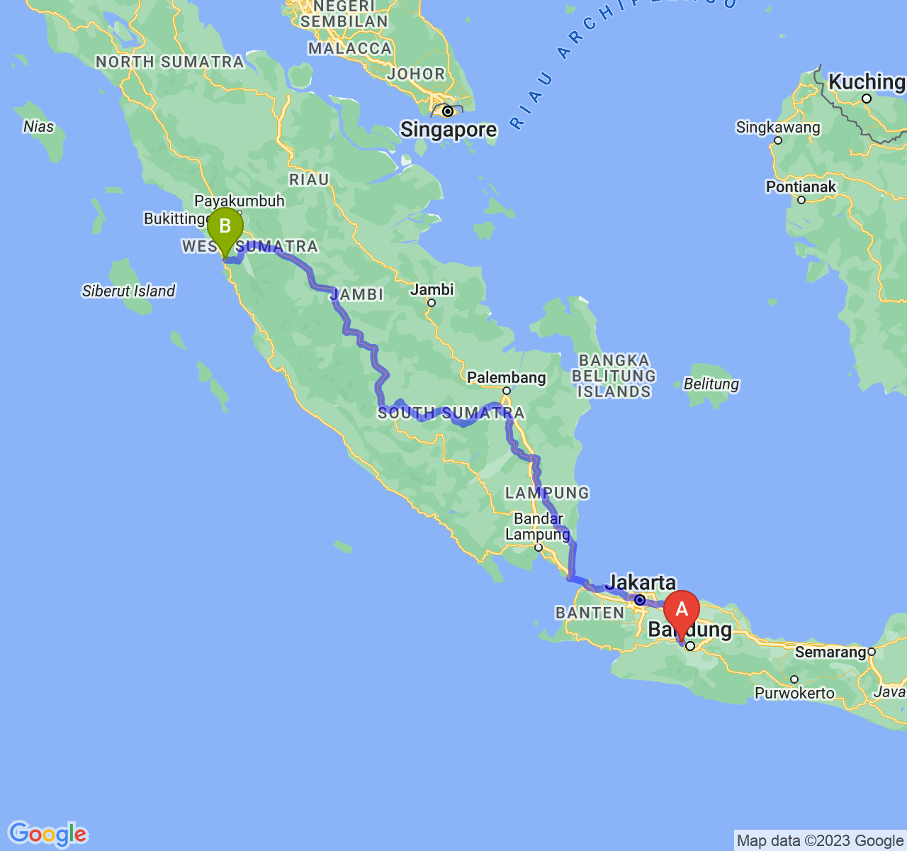 perjalanan dengan rute Kab. Bandung Barat-Kota Padang