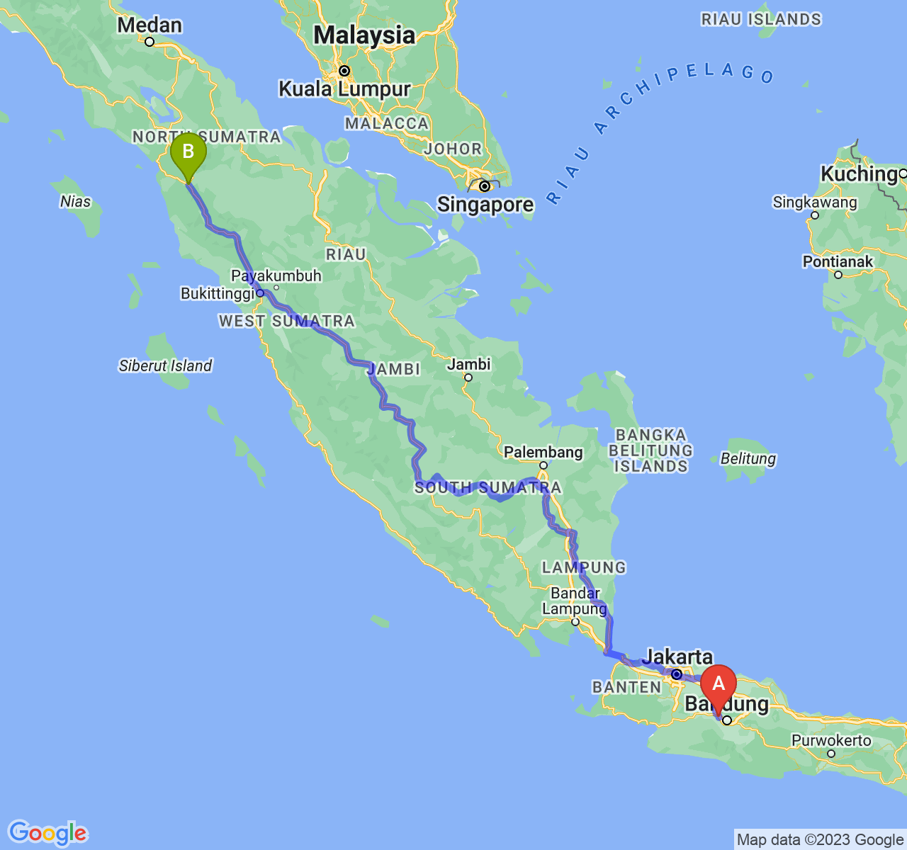 perjalanan dengan rute Kab. Bandung Barat-Kota Padang Sidimpuan