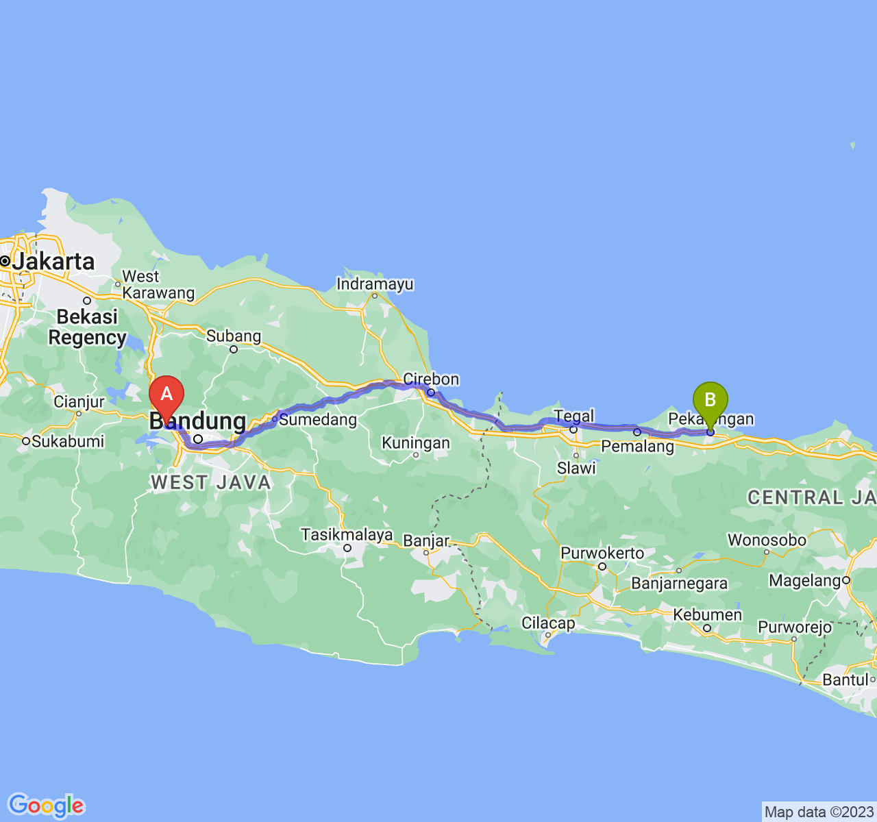 perjalanan dengan rute Kab. Bandung Barat-Kota Pekalongan