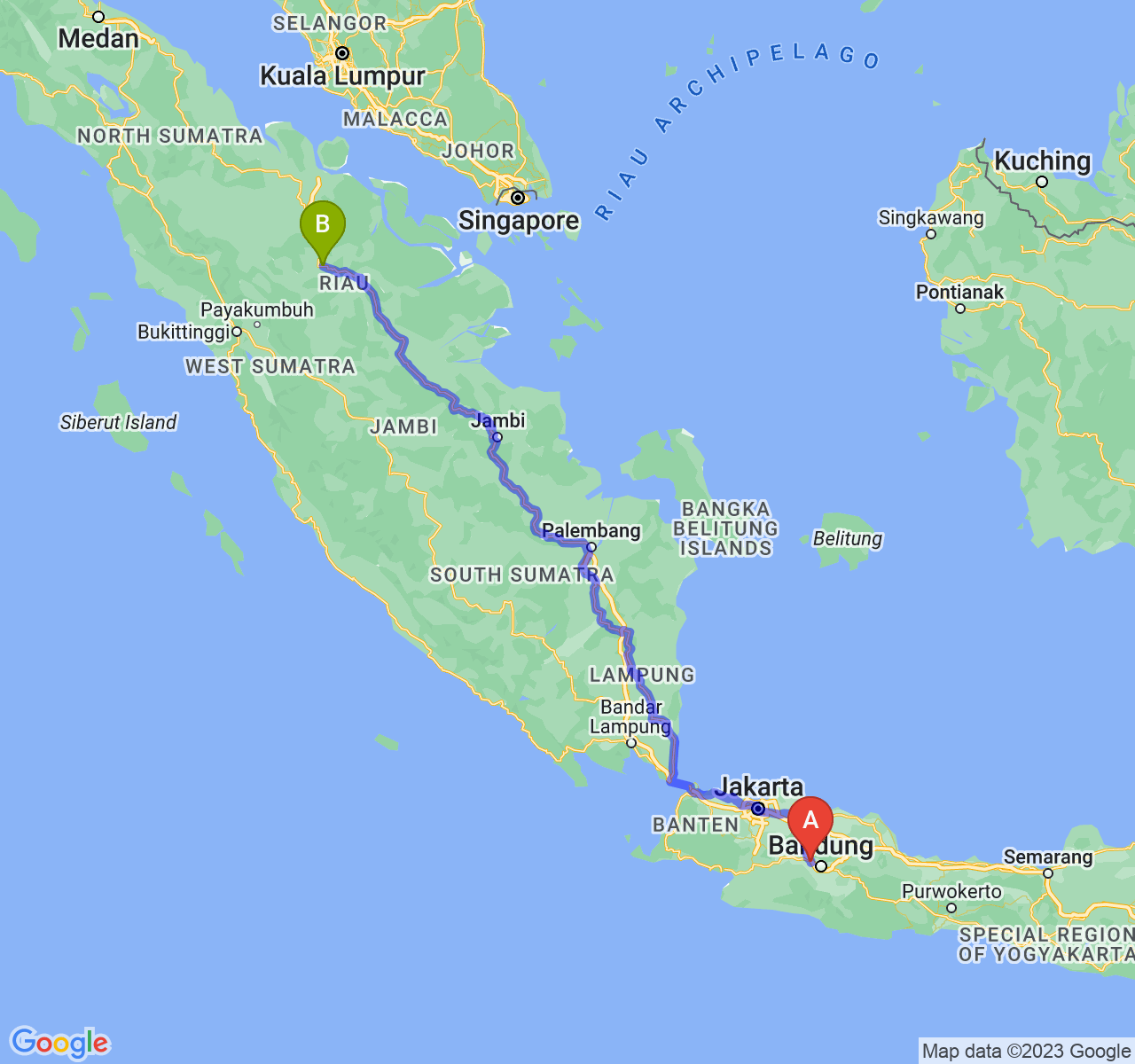 perjalanan dengan rute Kab. Bandung Barat-Kota Pekanbaru