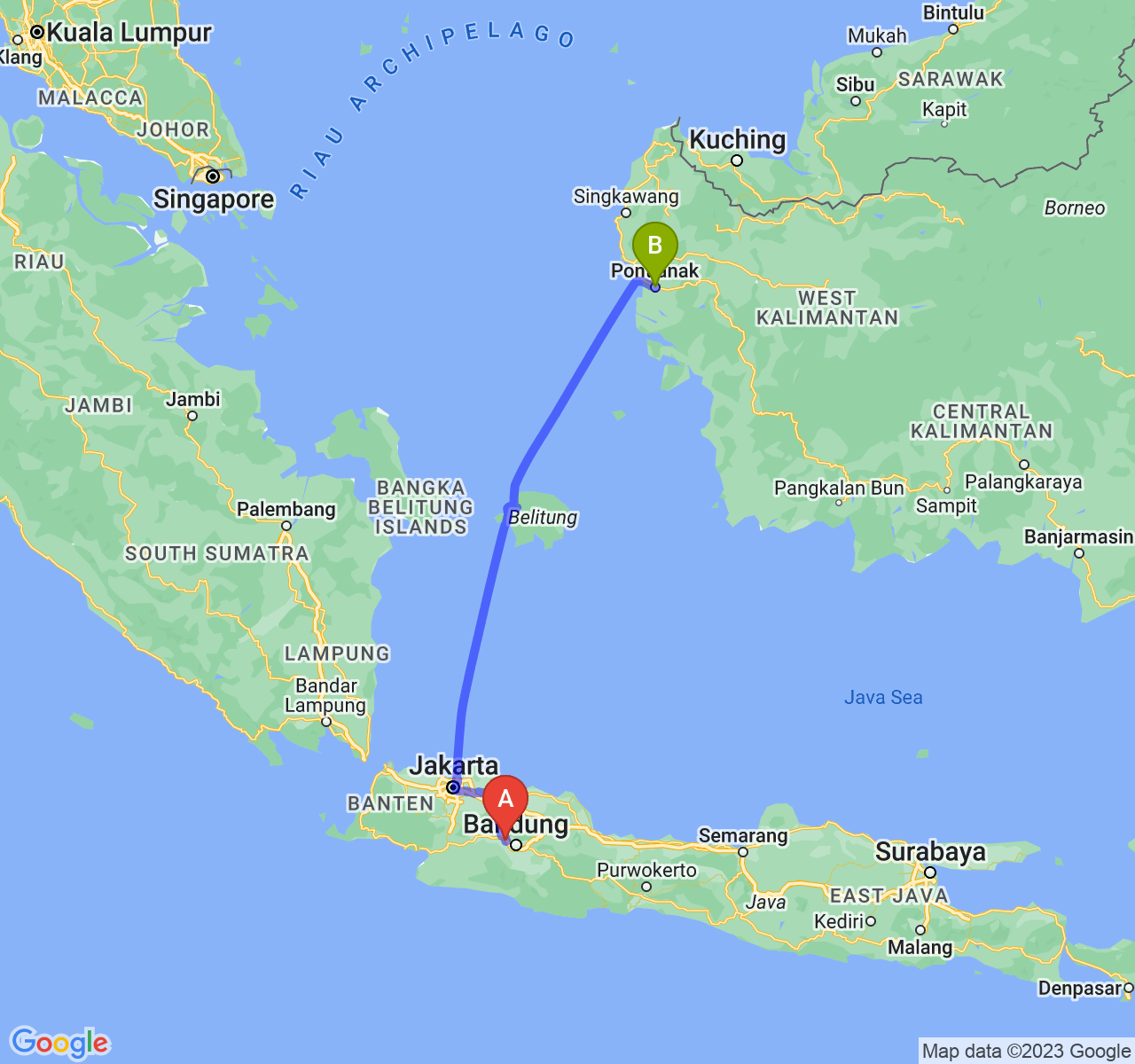 perjalanan dengan rute Kab. Bandung Barat-Kota Pontianak