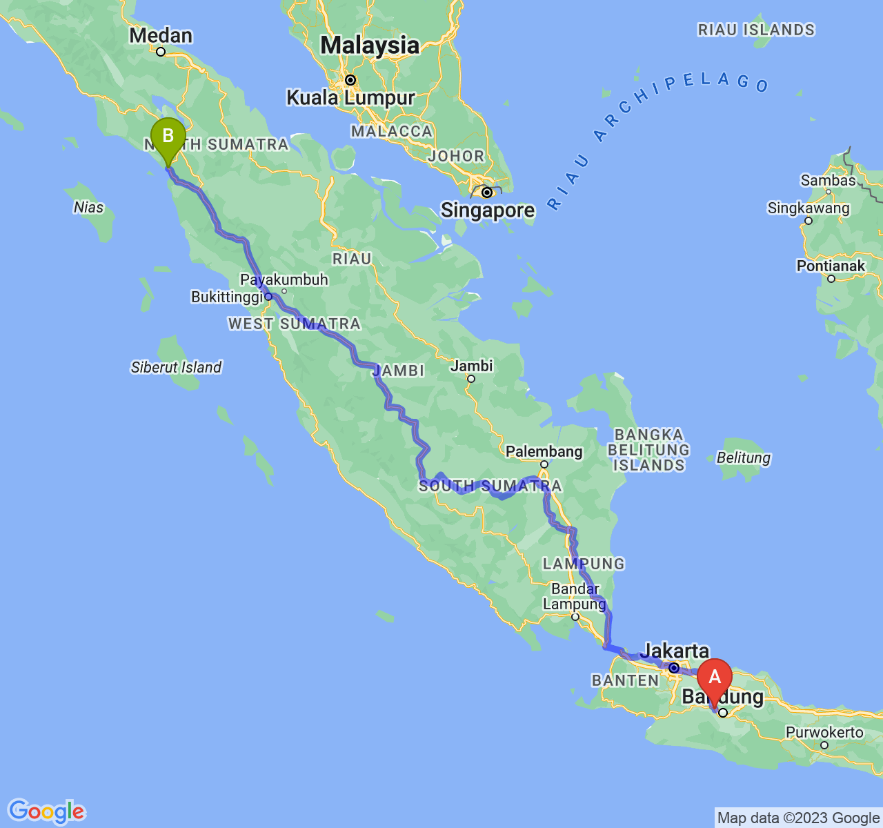 perjalanan dengan rute Kab. Bandung Barat-Kota Sibolga