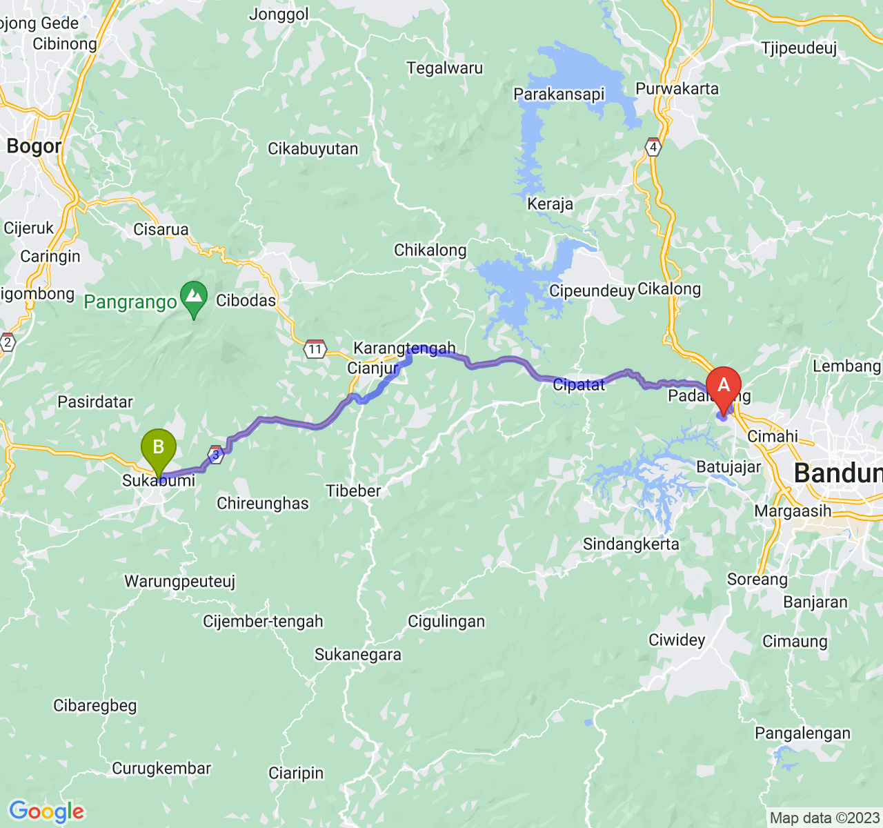 perjalanan dengan rute Kab. Bandung Barat-Kota Sukabumi