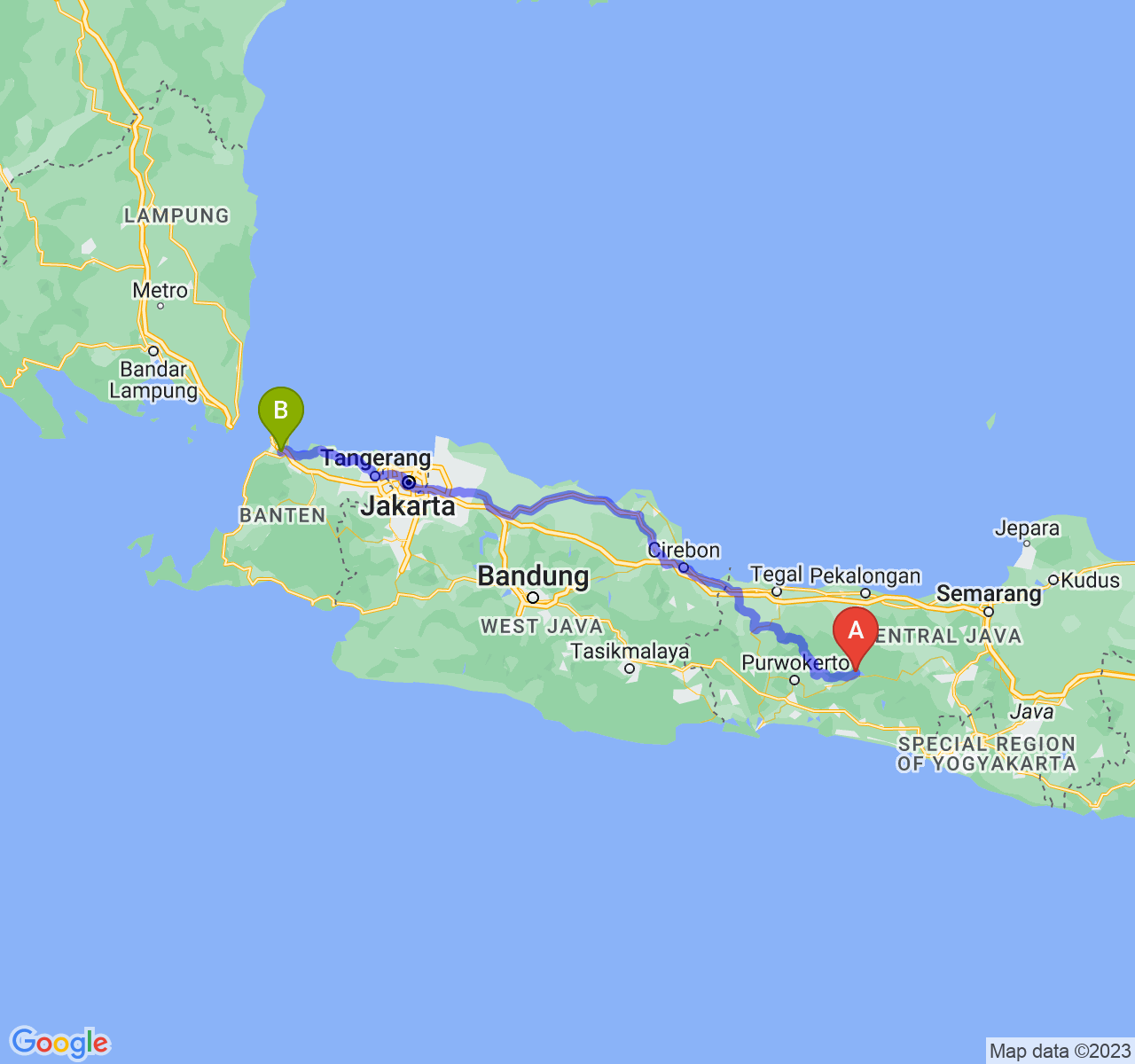 perjalanan dengan rute Kab. Banjarnegara-Kota Cilegon