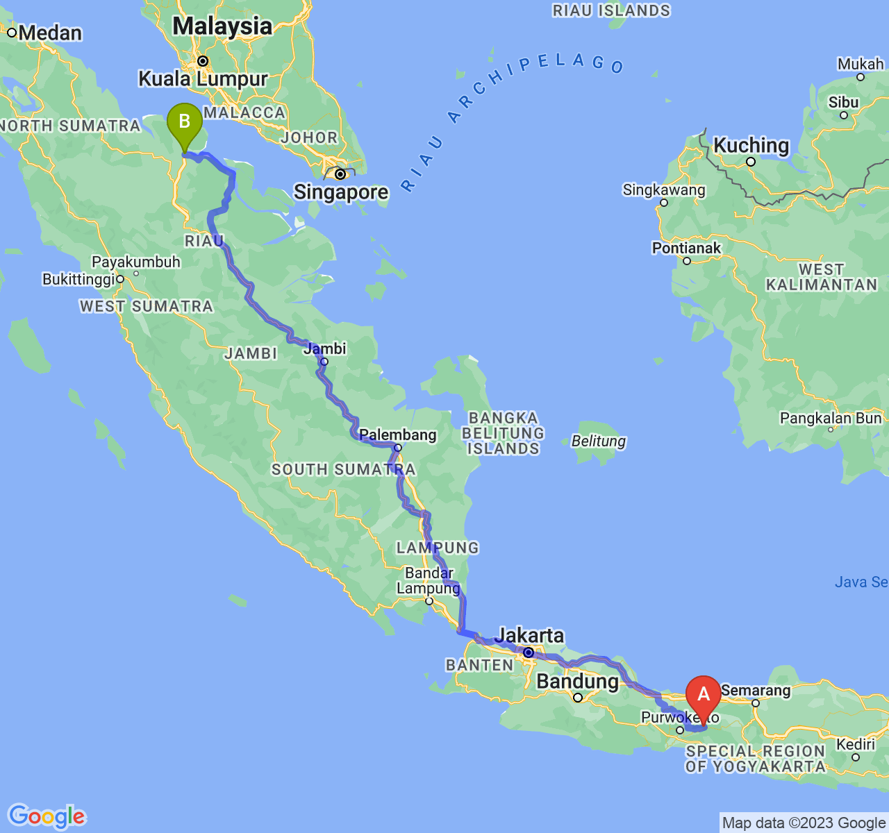 perjalanan dengan rute Kab. Banjarnegara-Kota Dumai