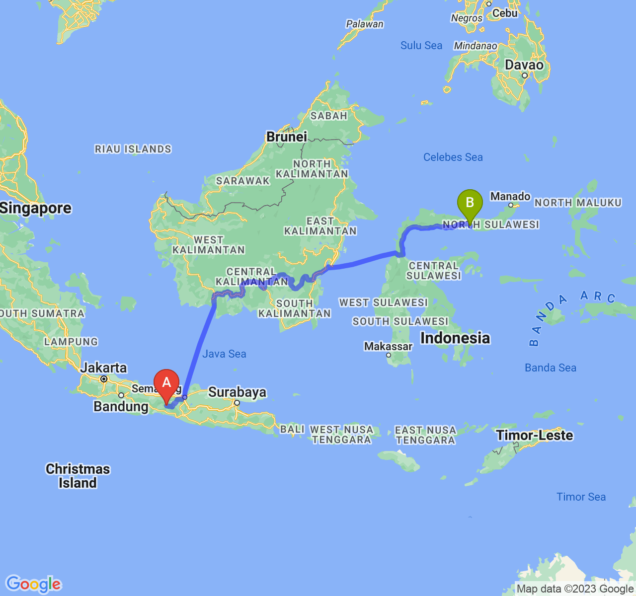 perjalanan dengan rute Kab. Banjarnegara-Kota Gorontalo