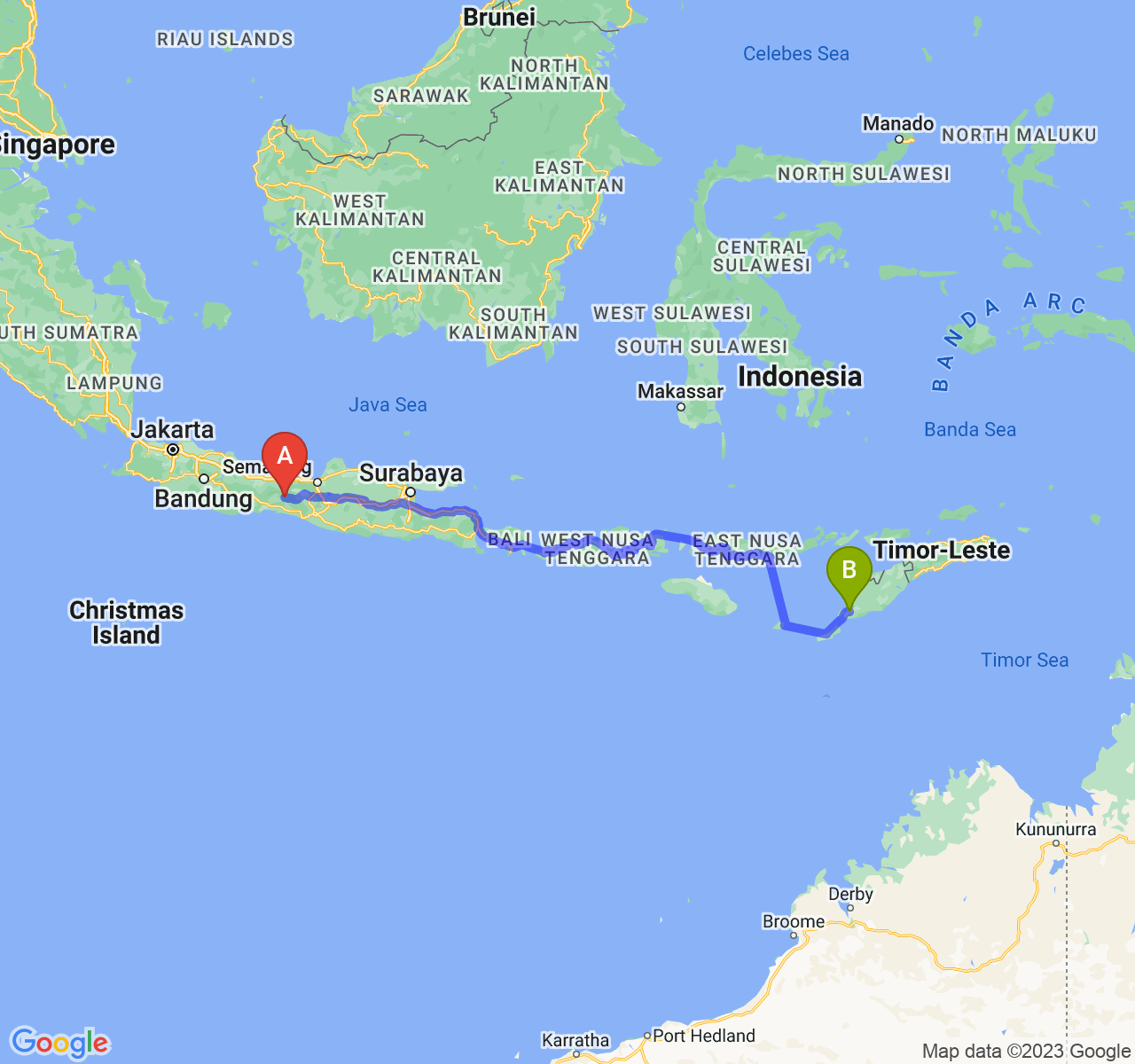 perjalanan dengan rute Kab. Banjarnegara-Kota Kupang