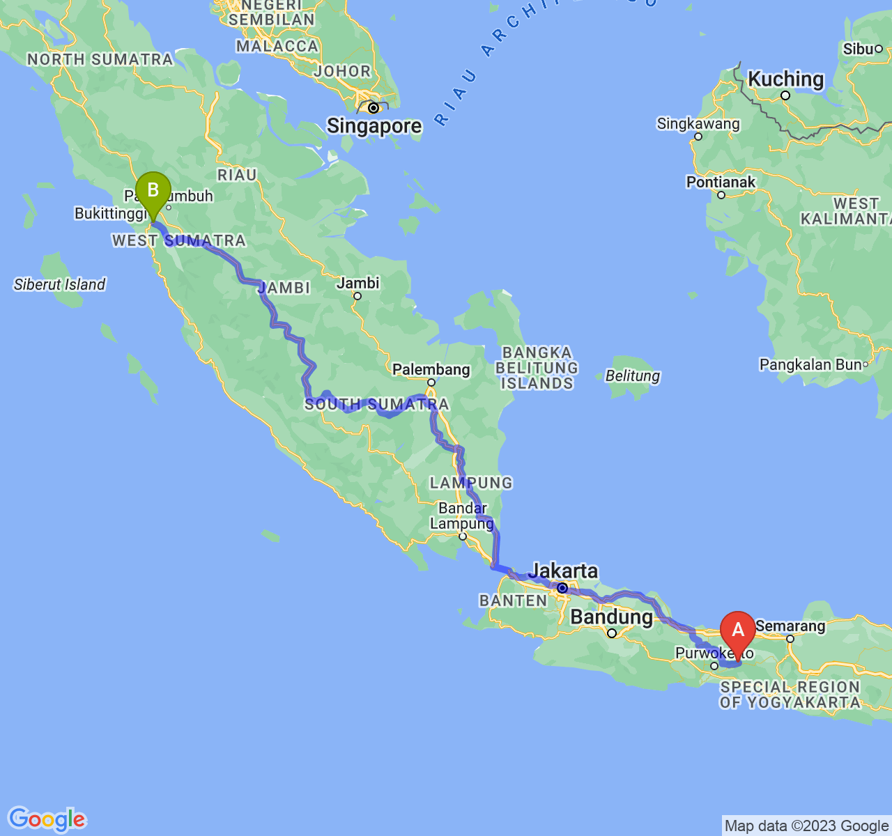 perjalanan dengan rute Kab. Banjarnegara-Kota Padang Panjang