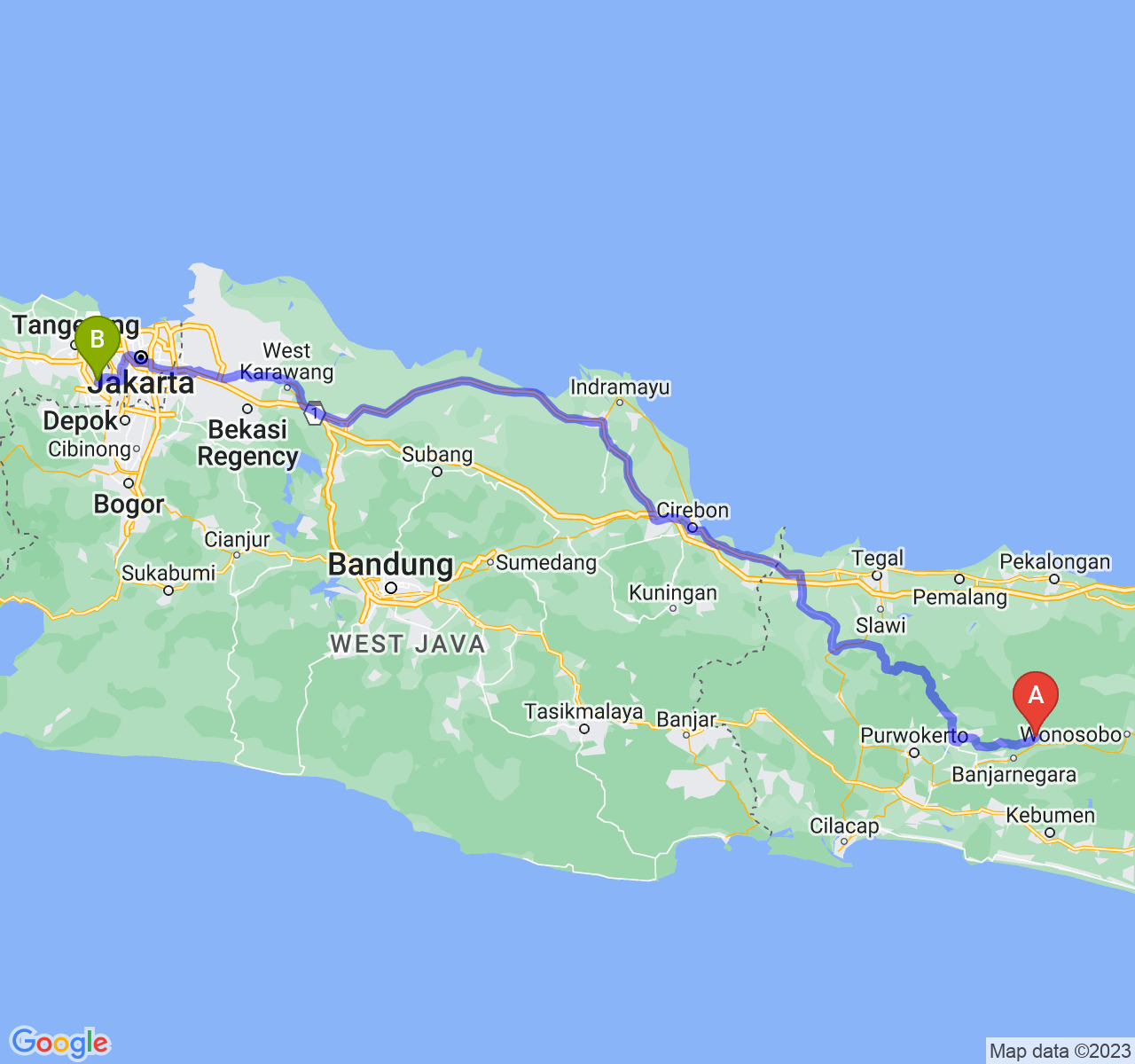 perjalanan dengan rute Kab. Banjarnegara-Kota Tangerang Selatan