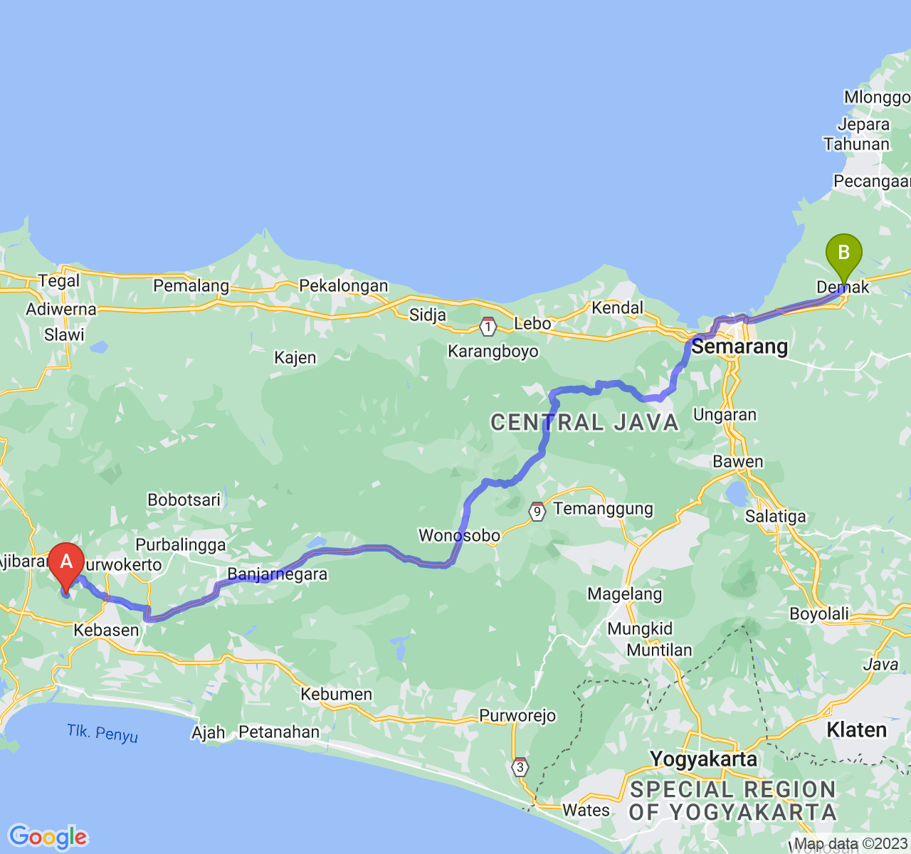 perjalanan dengan rute Kab. Banyumas-Kab. Demak