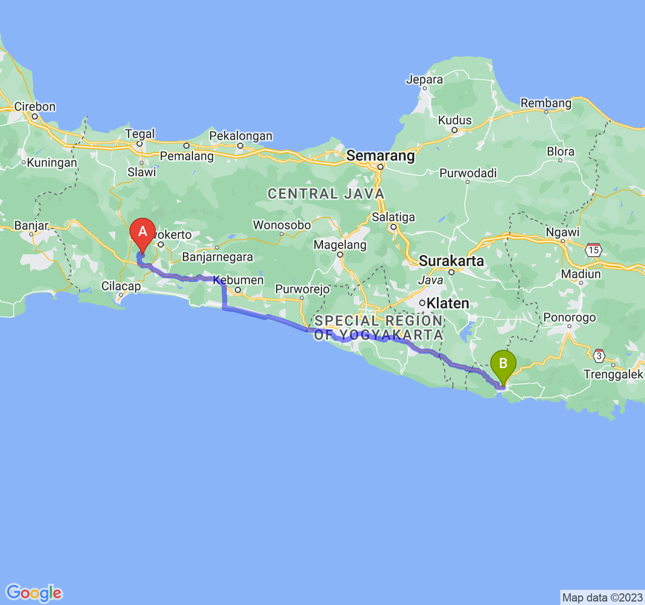 perjalanan dengan rute Kab. Banyumas-Kab. Pacitan