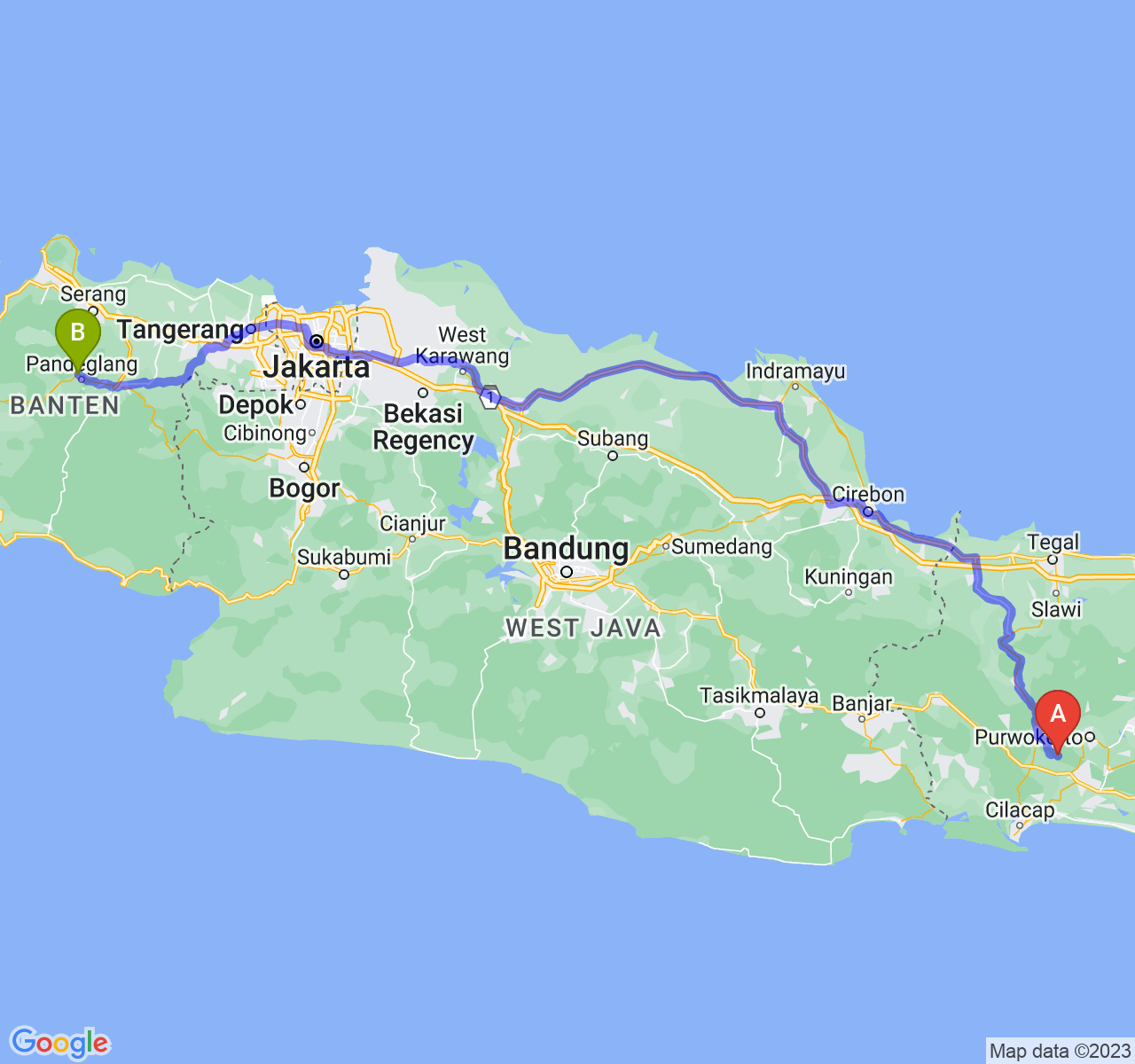 perjalanan dengan rute Kab. Banyumas-Kab. Pandeglang