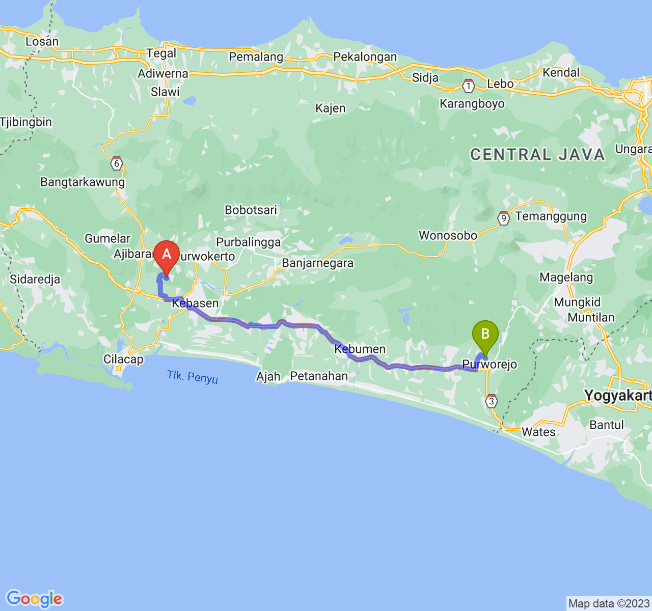 perjalanan dengan rute Kab. Banyumas-Kab. Purworejo