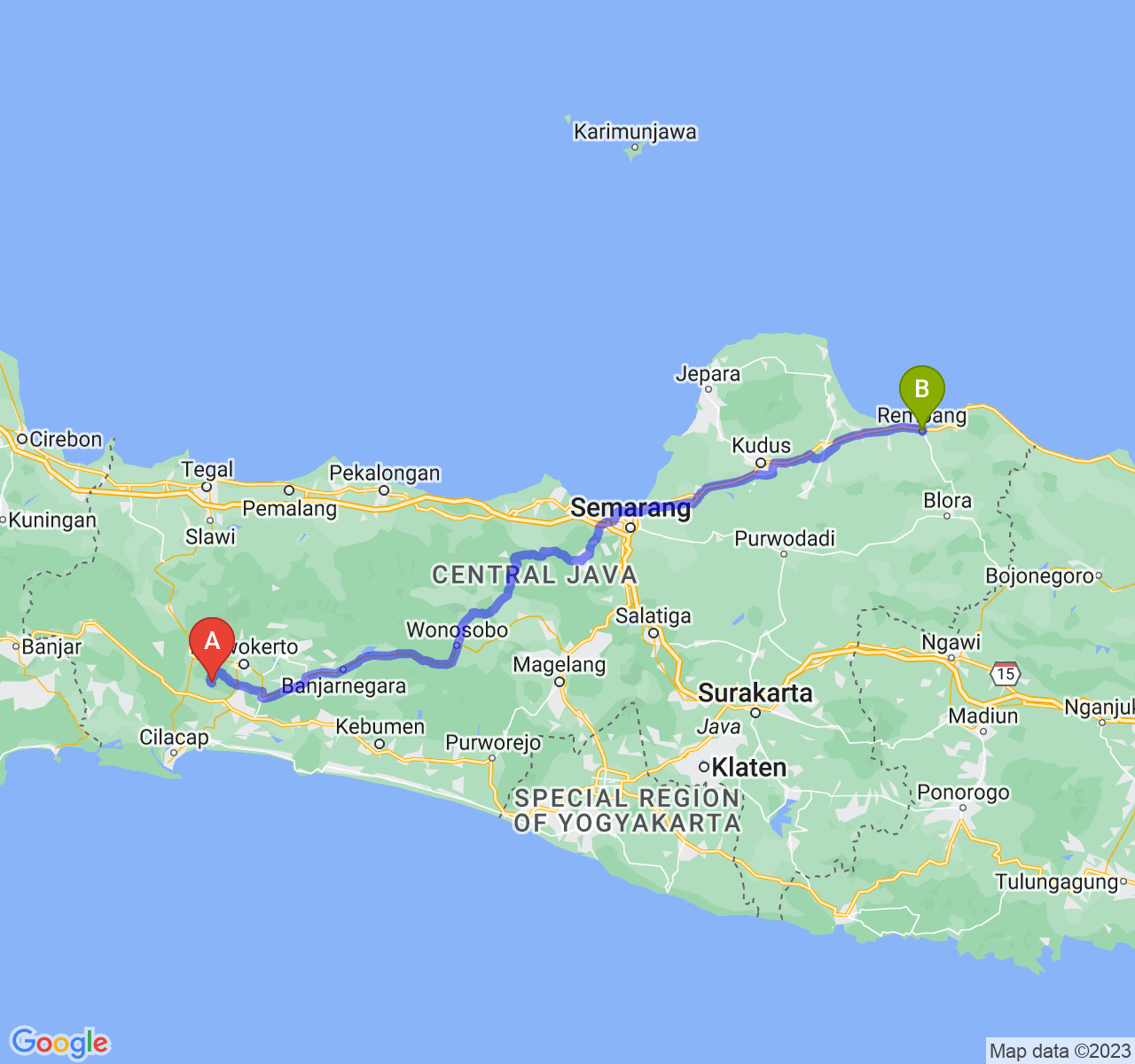 perjalanan dengan rute Kab. Banyumas-Kab. Rembang