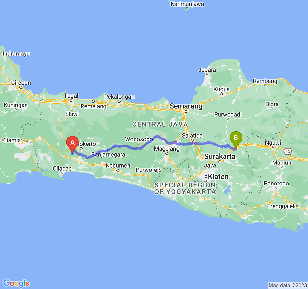 perjalanan dengan rute Kab. Banyumas-Kab. Sragen