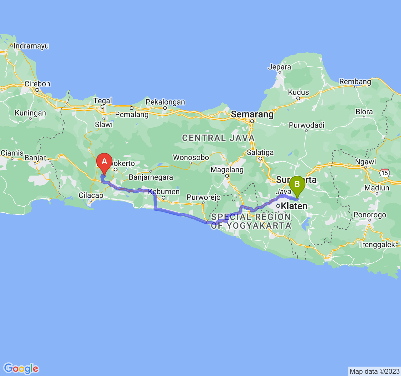 perjalanan dengan rute Kab. Banyumas-Kab. Sukoharjo